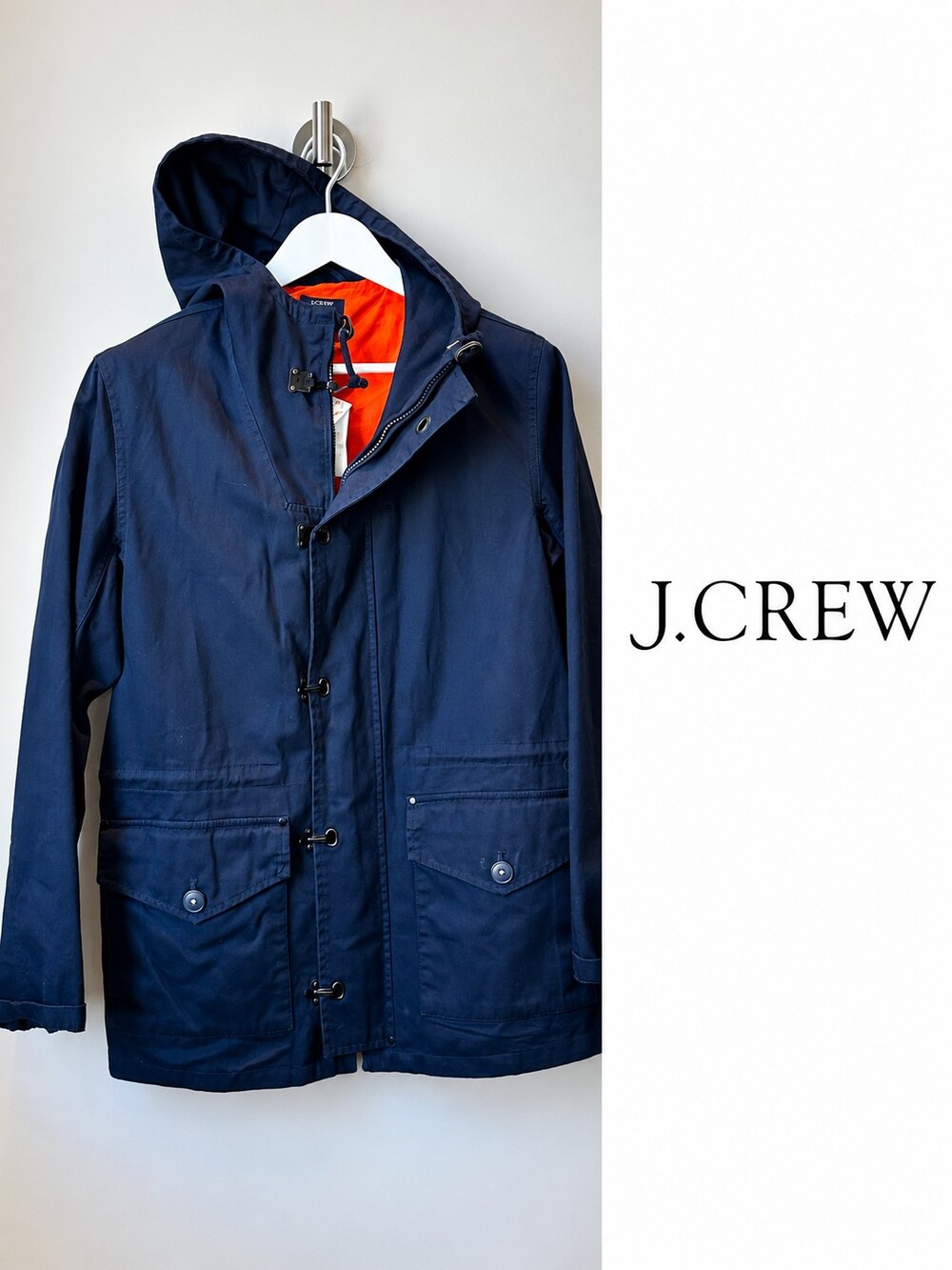 J.Crew NWT Range Cargo Utility Jacket Navy Orange Hooded Size S